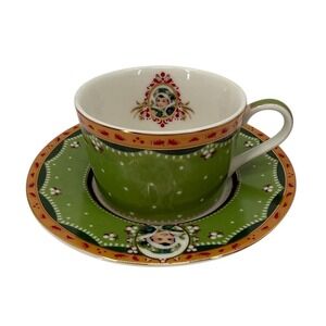 Avon Honor Society 2003 Green Portrait Teacup Saucer Set Gold Trim Collector Cup